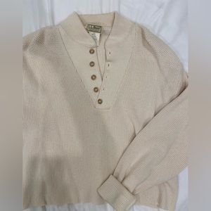 Vintage 90s LL Bean cropped Blank Knit Henley Sweater Cream